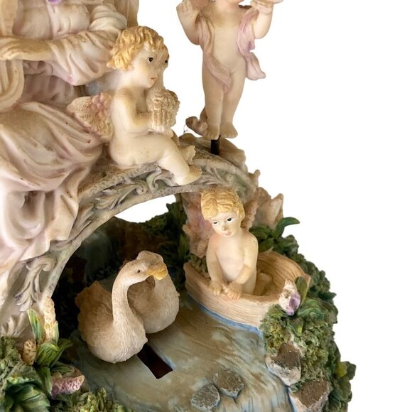 Angels on Bridge With Swans Music Box Sculpture Beautifully Detailed - Picture 7 of 12